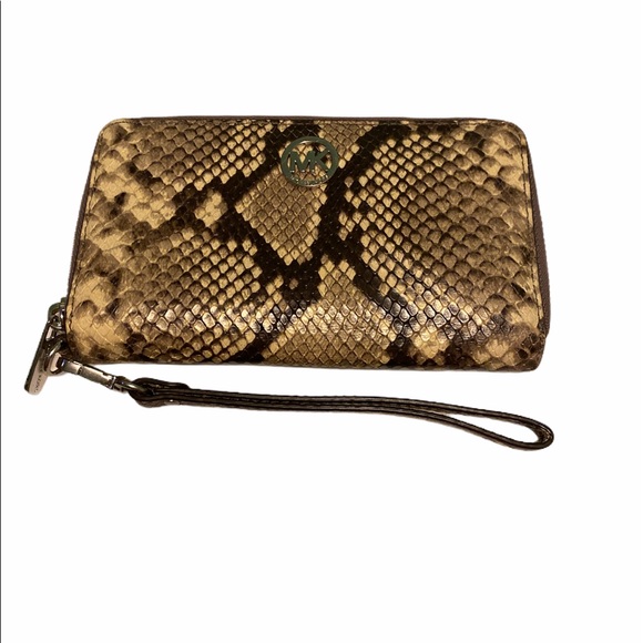 Michael Kors Handbags - Michael Kors Designer Snake Skin Print Zip Wallet